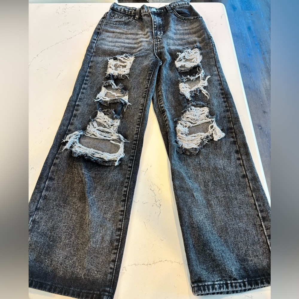 SHEIN distressed black jeans.  Size 13. Brand new
